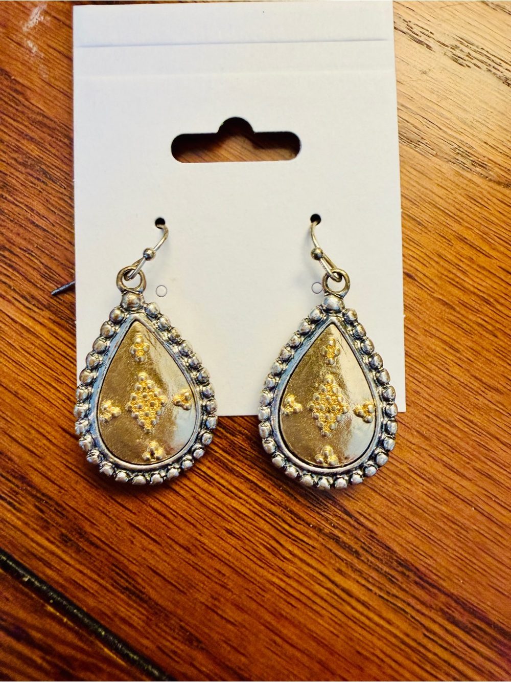 Source Unknown Silver and Gold Teardrop Dangle Earrings - Women Jewelry